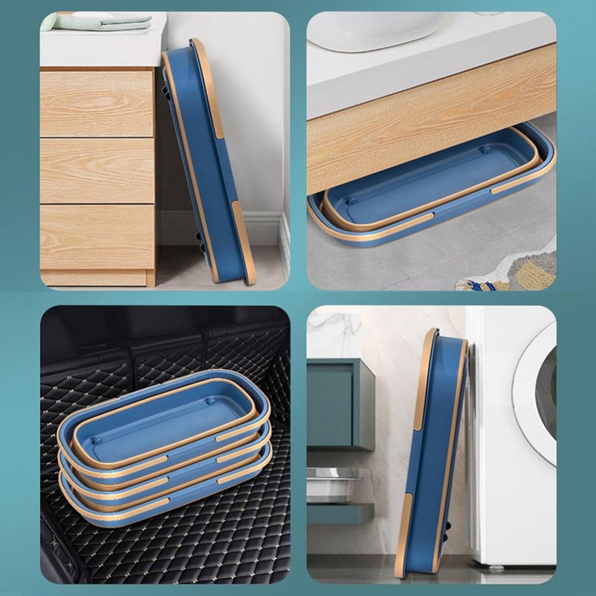 Mop Bucket - Bucket - Household Bucket - Floor Cleaning/Mopping - Portable Mop Bucket - Soap Bucket - Synthetic Mop Bucket - Cleaning Supplies - Flat Mop Bucket - Foldable - Space-Saving - With Handle - For Large Floor Surfaces - Blue