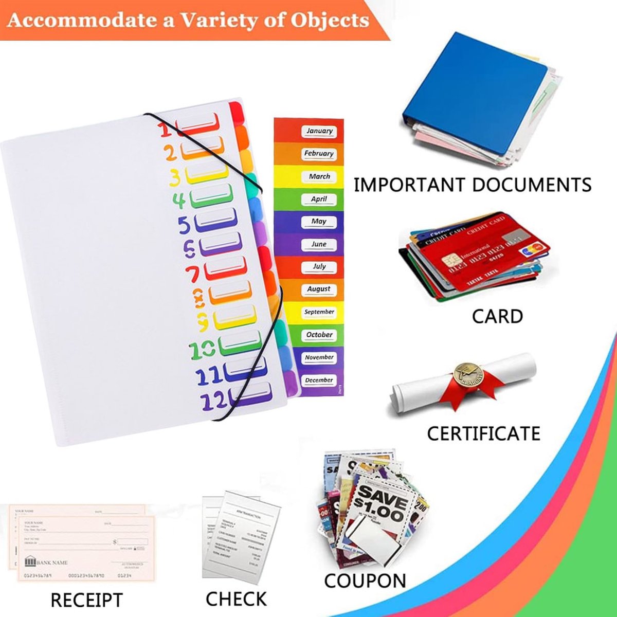 A4 Expandable Project Folder - A4 Sorting Folder - 12 Compartments - File Folder with Tabs - Compartment Folder - Desk Folder - Storage Folder - Document Folder - Work Folder - Clear Classification - White