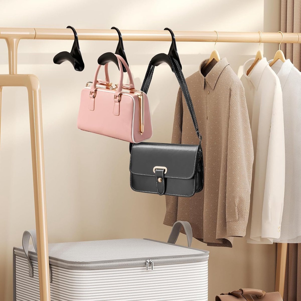 Bag Hanger - 6 Pieces Handbag Hooks for Wardrobe - Hangers - Handbag - Clothes Hanger - Bags - Handbag Hanger - Handbag Hanger for Closet - For Hanging Bags, Wallets, Handbags, Belts, Scarves, Hats, Clothing - Black