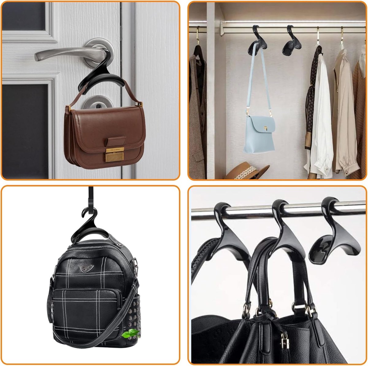 Bag Hanger - 6 Pieces Handbag Hooks for Wardrobe - Hangers - Handbag - Clothes Hanger - Bags - Handbag Hanger - Handbag Hanger for Closet - For Hanging Bags, Wallets, Handbags, Belts, Scarves, Hats, Clothing - Black