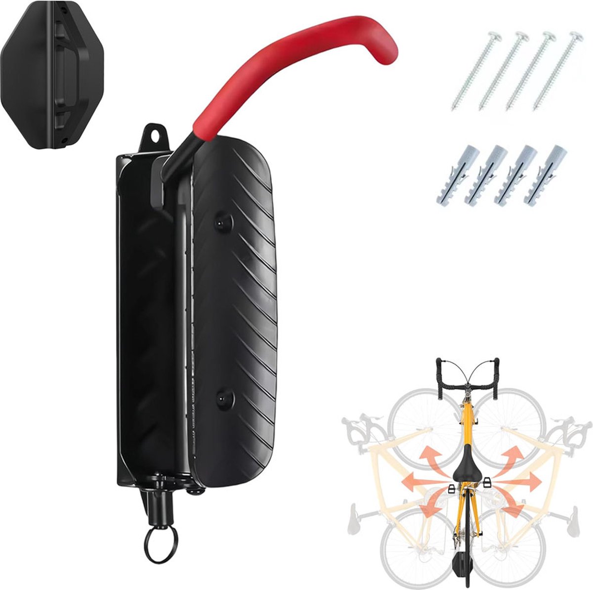 Rotatable Bicycle Suspension System - Bike Hook - Bicycle Suspension Bracket - Bicycle Storage - Wall Bracket for Bicycles - Bicycle Rack - Bicycle Bracket - Bicycle Suspension Rack - Wall Mount - Save Space - High Load Capacity - Suitable for Most B