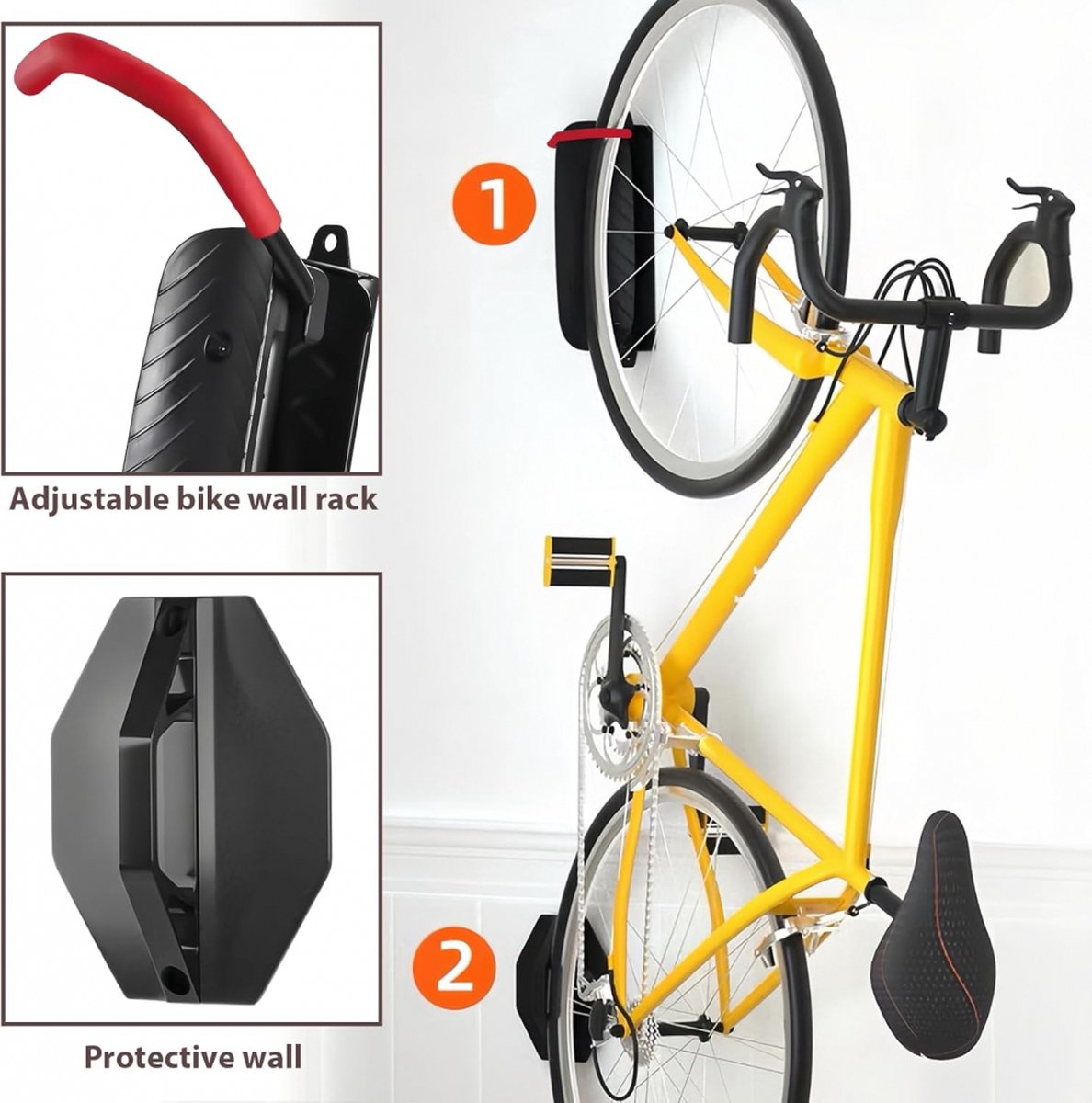 Rotatable Bicycle Suspension System - Bike Hook - Bicycle Suspension Bracket - Bicycle Storage - Wall Bracket for Bicycles - Bicycle Rack - Bicycle Bracket - Bicycle Suspension Rack - Wall Mount - Save Space - High Load Capacity - Suitable for Most B