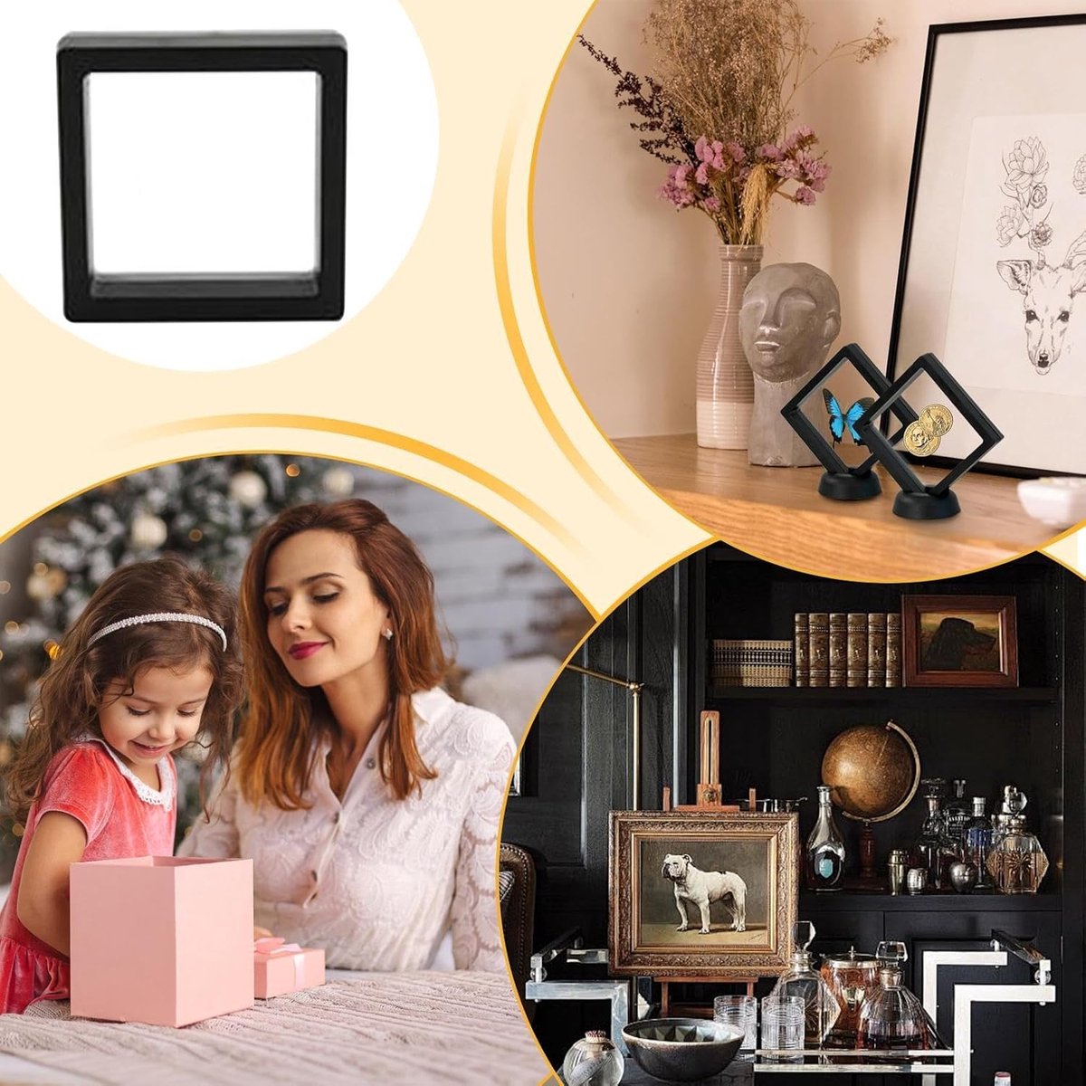 Jewelry Box - 8 Pieces - Jewel Box - Jewelry Boxes - Jewelry Holder - Small Jewelry Case - Travel Size - Transparent PE Floating Display Case - Jewelry Storage Box - 9x9cm - For Rings/Necklaces/Bracelets/Earrings/Coins/Jewelry/Watches - Black