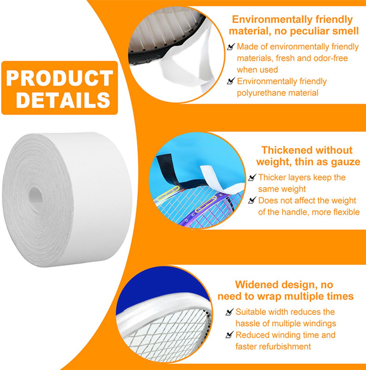 Tennis - Professional Tennis Racket Head Protection Tape - Thickened Racket Protection Tape - Frame Protector - Racket Accessories - Soft - Prevent paint from peeling - Universal - for Tennis/ Badminton/ Squash - 3.5cm x 5m - White