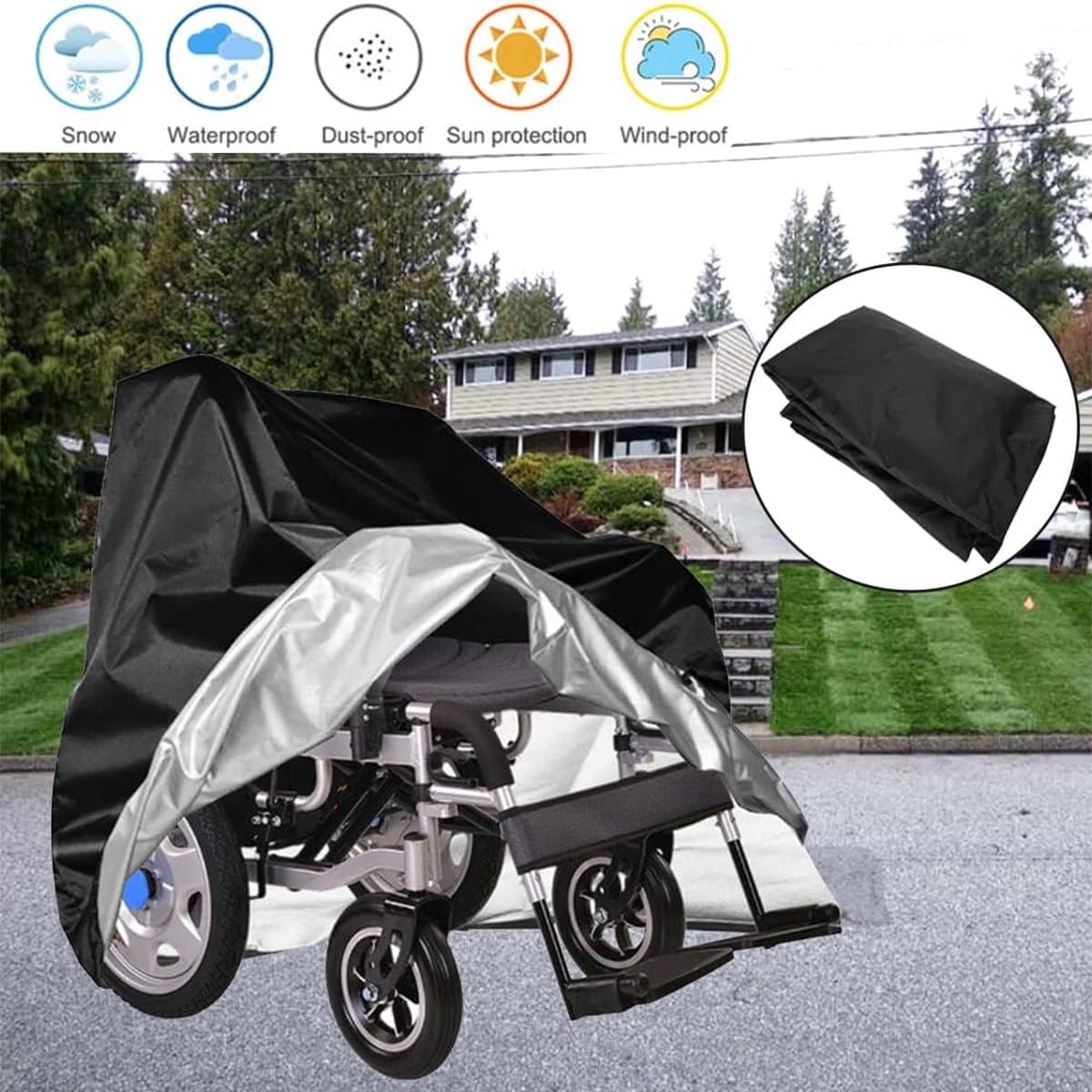 Wheelchair Cover Waterproof Universal Size 130 x 115 x 75 Cm Black with Drawstring