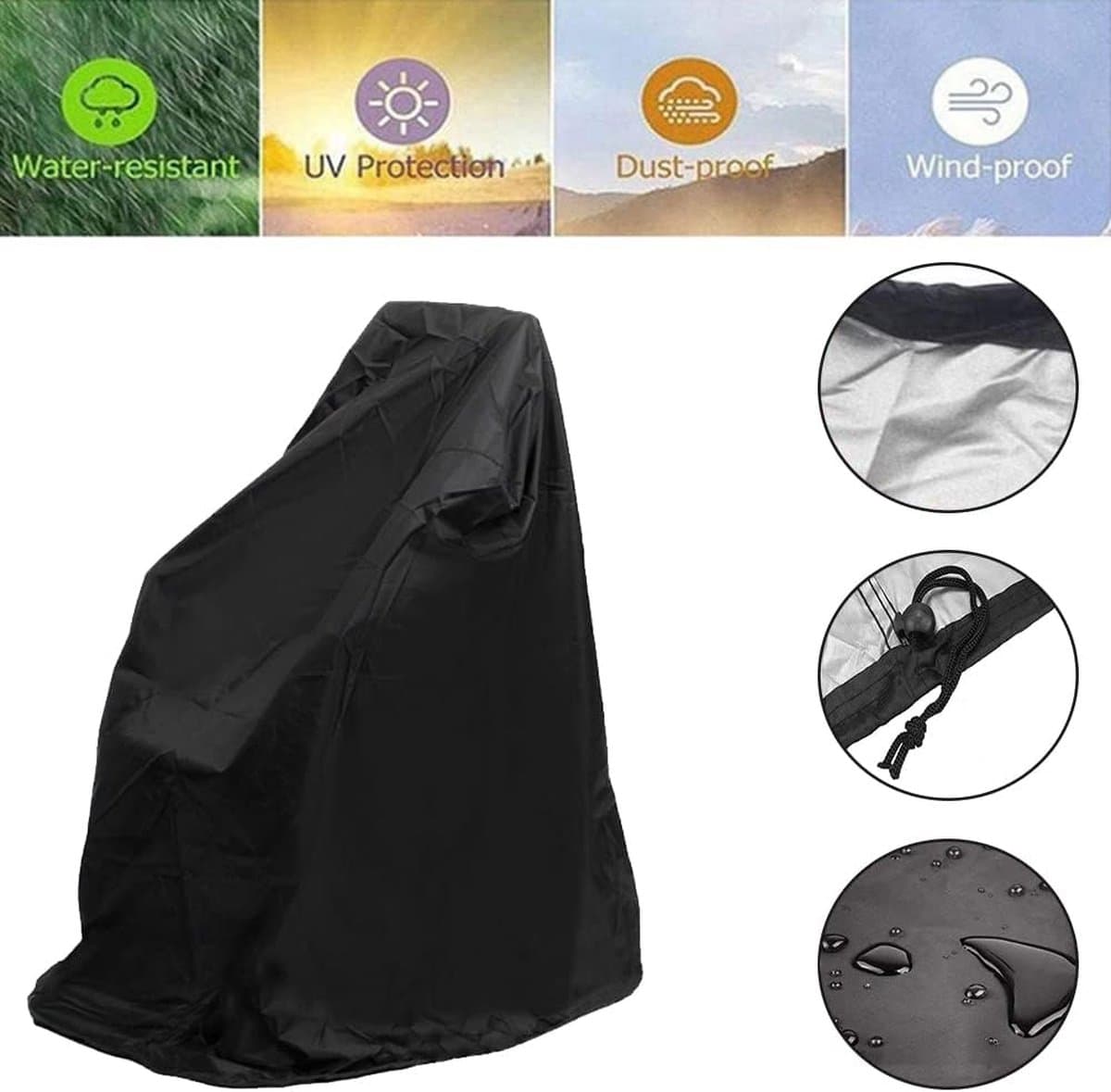 Wheelchair Cover Waterproof Universal Size 130 x 115 x 75 Cm Black with Drawstring