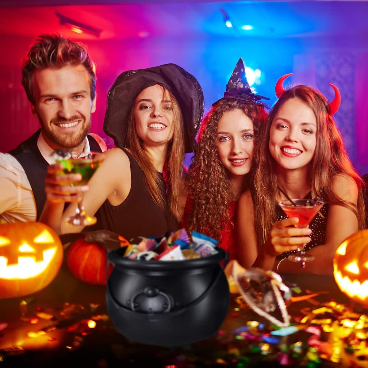 Halloween Treat Bucket Creative Witch's Cauldron Black Plastic Large Capacity