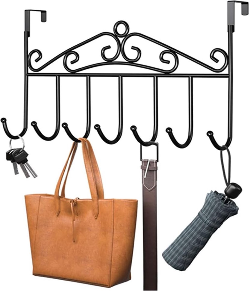 Door coat rack - Door clothes hooks - Towel holder - Wall coat rack - Door hook - Door hanger - Hanging door coat rack - Hanging hook - With 7 Hooks - Hook rail - Wardrobe - Bathroom door - For 4.8 cm thick doors - For towels and clothing - Metal - B