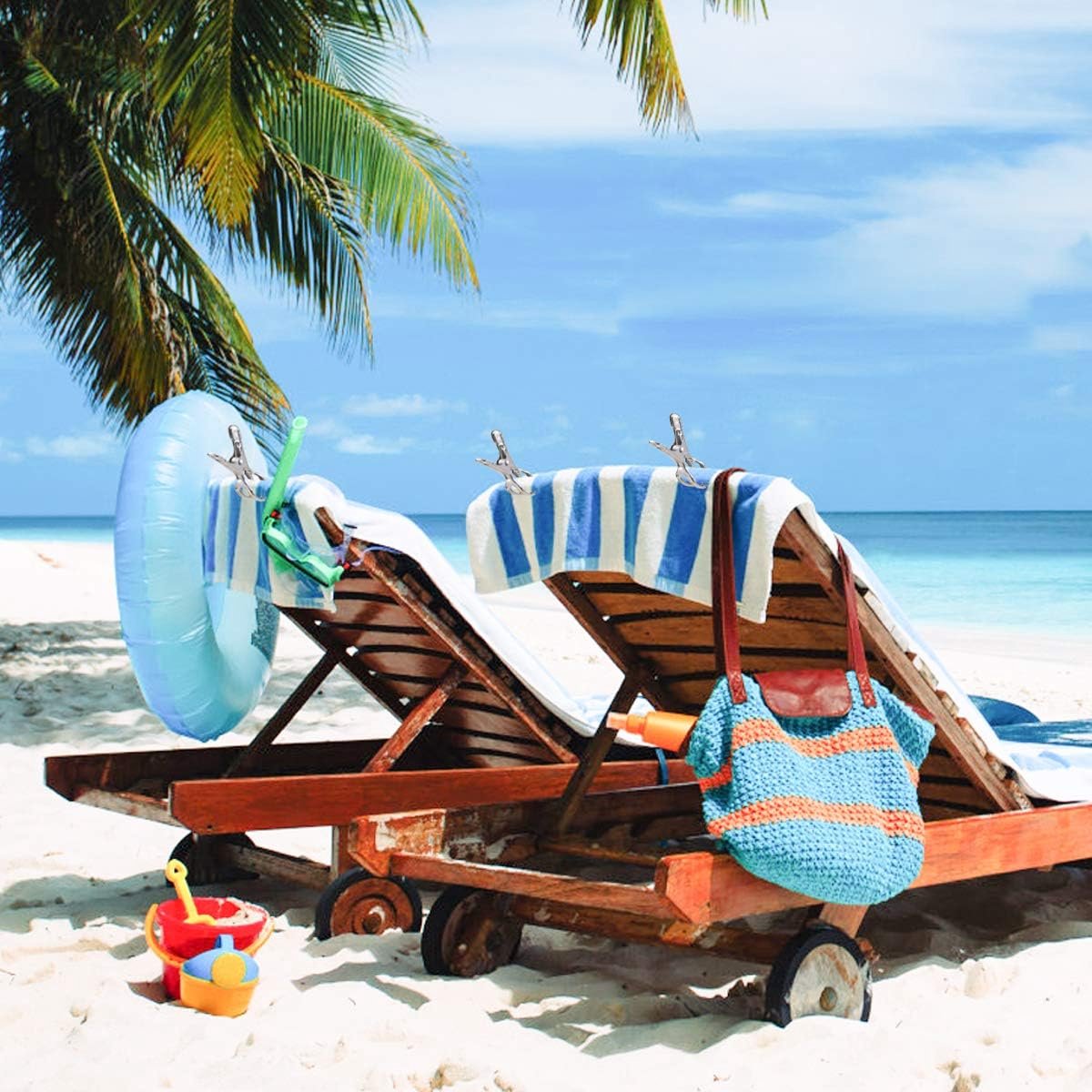 Clothes Pegs - 18 Pieces - Beach Towel Anti-Wind Pegs for Beach Chair - Stainless Steel - Large - Opening 6 Cm - Clothes Rack Pegs - Anti-Slip Clip - Skirt Clip - Quilt - Sheet - Bath Towel - Extra Long and Sturdy - Durable