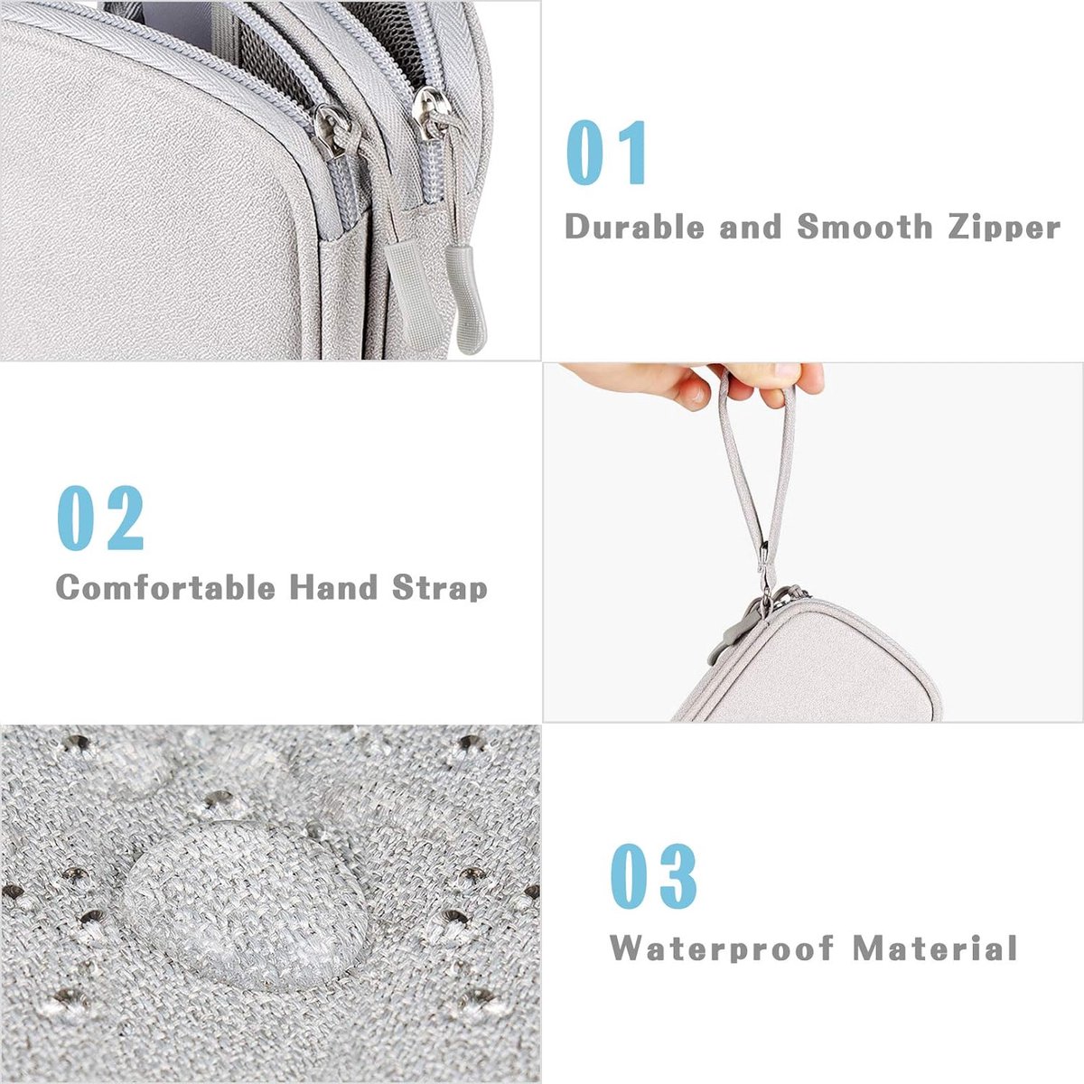 Cable Organizer Storage Bag 3 Layers - Cable Organizer Bag - Waterproof / Wear-Resistant - Cable Electronics Organizer - Cable Bag - Luxury Organizer For Cables And Accessories - Compact Cable Bag - Cable Organizer - Data Cable Organizer - Gray - Tra