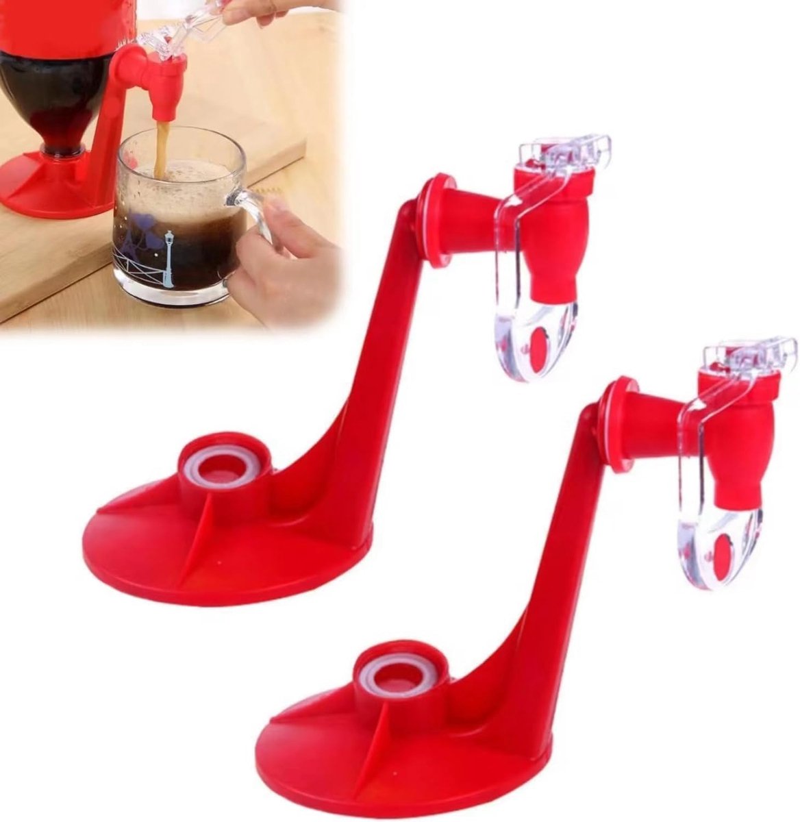 Beverage Vending Machine - 2 Pieces - Beverage Dispenser - Drink and Shot Dispenser - Upside-Down Drink Bottle Drinker - Beverage Dispenser - Tapping - Perfect For Summer Parties And BBQ - Plastic - Red