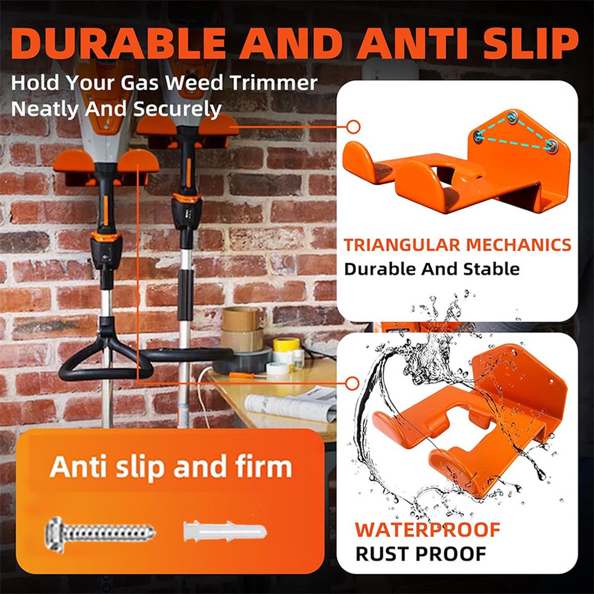 Hanging Hooks - 2 Storage Hooks - Garden Tool Hanging System - Tool Holder - Wall Bracket - Screws Included - Garage Storage Hooks for Wall Storage - For Lawnmowers, Hedge Trimmers, and Power Tools