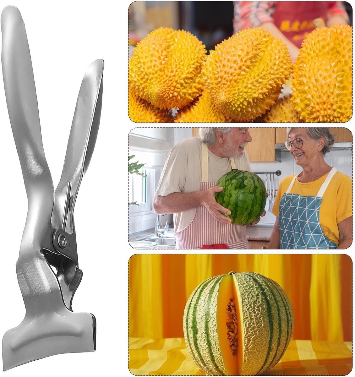 Peeler - Multifunctional - for Fruit - for quick peeling - Save time and effort - Durian Opener Tool - Watermelon Opener - Durian Peel Breaking Tool - Anti-rust stainless steel - for household use melon - silver