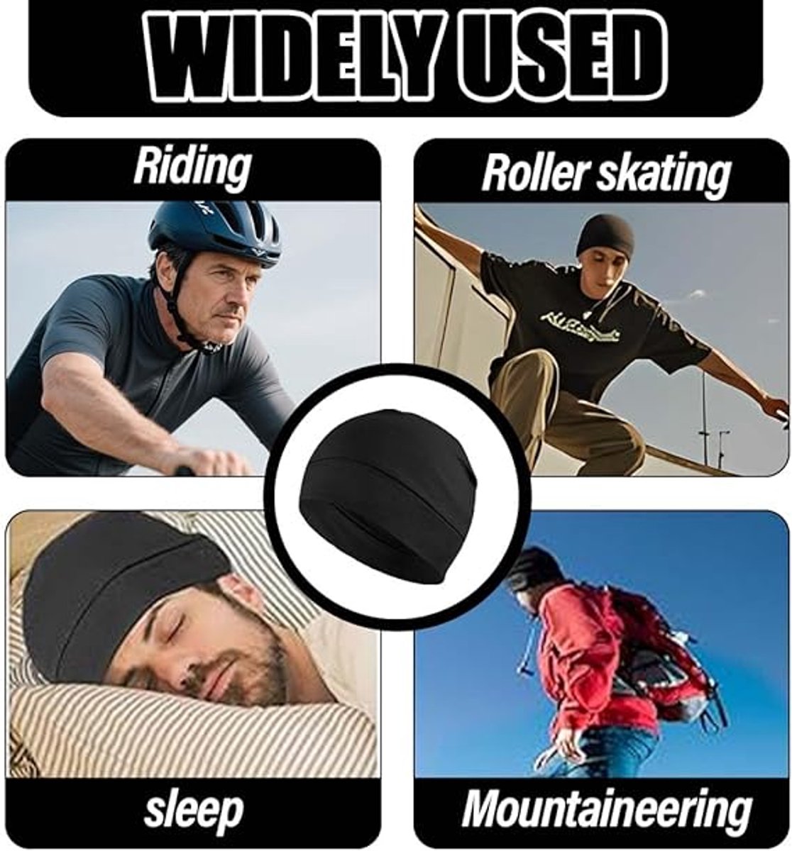 pieces - Beanie - Sleep cap - Running cap - Cycling cap - Helmet cap - for men and women - lightweight cotton thin skull cap - lightweight hat - for sports, chemo, sleeping, motorcycle helmet - hat circumference 54-58 cm - black, dark grey