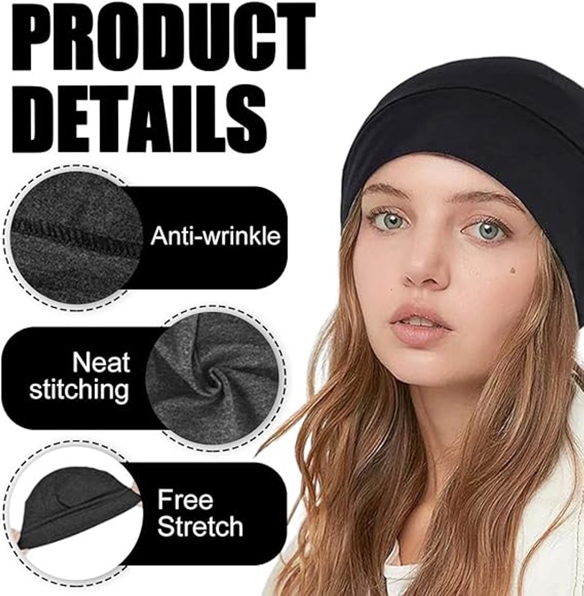 pieces - Beanie - Sleep cap - Running cap - Cycling cap - Helmet cap - for men and women - lightweight cotton thin skull cap - lightweight hat - for sports, chemo, sleeping, motorcycle helmet - hat circumference 54-58 cm - black, dark grey