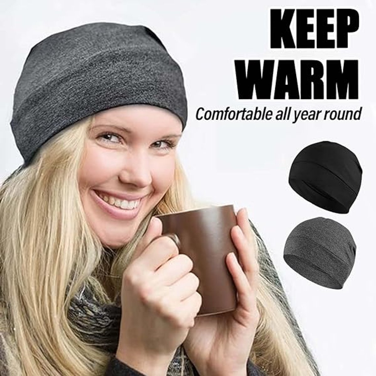 pieces - Beanie - Sleep cap - Running cap - Cycling cap - Helmet cap - for men and women - lightweight cotton thin skull cap - lightweight hat - for sports, chemo, sleeping, motorcycle helmet - hat circumference 54-58 cm - black, dark grey