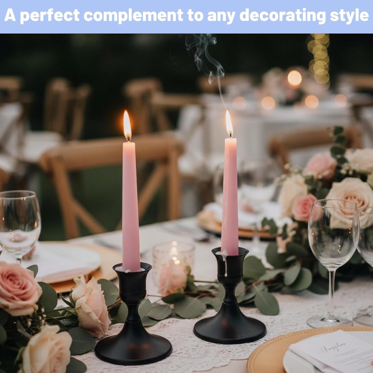 4 pieces - Candle holder - Candlestick - Candle holder - Decorative Candle Stands - metal candle holders - vintage decoration - home decoration - candle accessories - for wedding, Christmas, living room, wedding ceremony - 6.7*6.7*7 cm - black