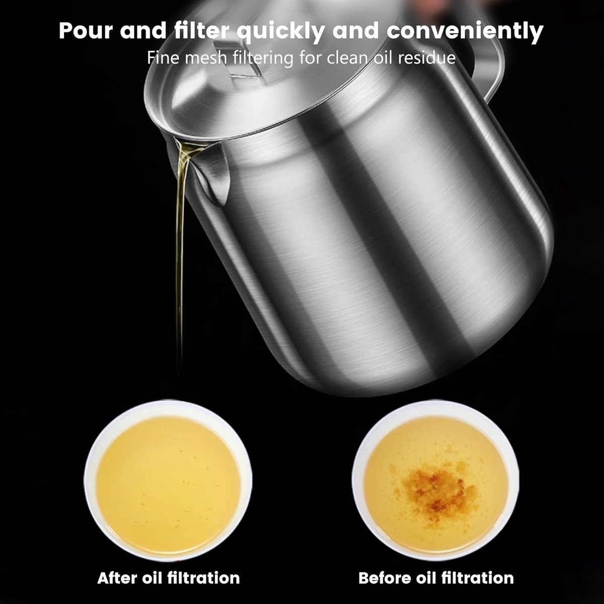 Stainless Steel Deep Fryer - 2 L - Filter Jug - Separates grease residues - Deep Fryer with Basket - Deep Fryer - Large Capacity - Suitable for Gas and Induction - Separates grease residues - Includes Frying Basket
