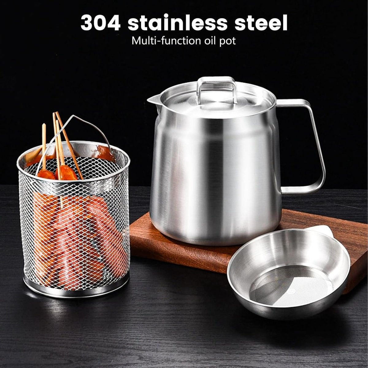 Stainless Steel Deep Fryer - 2 L - Filter Jug - Separates grease residues - Deep Fryer with Basket - Deep Fryer - Large Capacity - Suitable for Gas and Induction - Separates grease residues - Includes Frying Basket