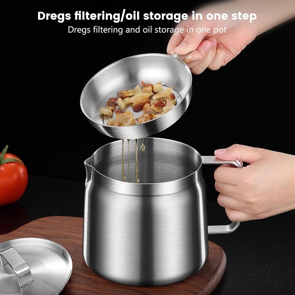 Stainless Steel Deep Fryer - 2 L - Filter Jug - Separates grease residues - Deep Fryer with Basket - Deep Fryer - Large Capacity - Suitable for Gas and Induction - Separates grease residues - Includes Frying Basket