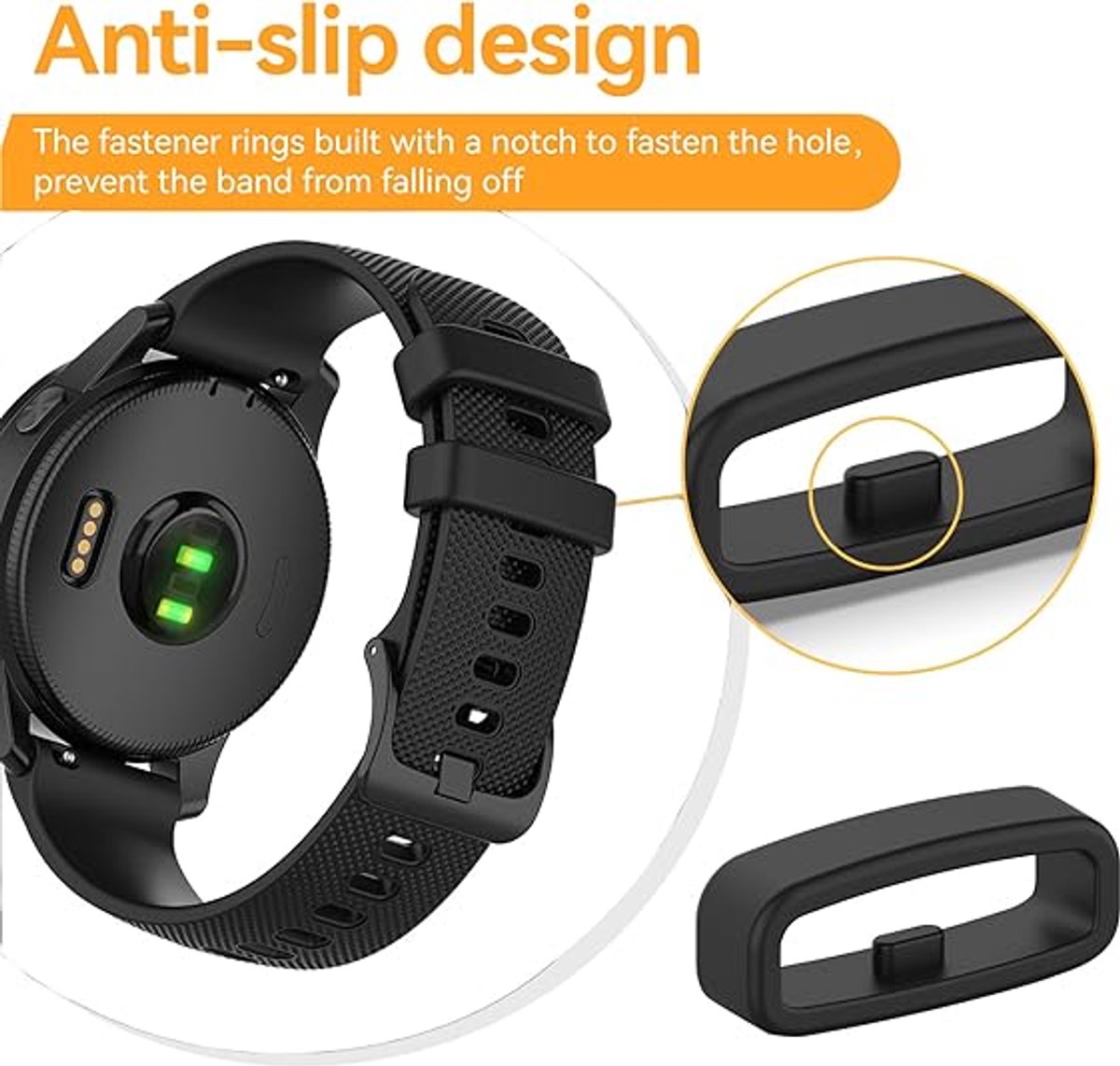 6x Watch strap loop - Safety ring holder - Anti-slip silicone ring - Suitable for 20mm Smartwatch Strap (Universal) loop strap