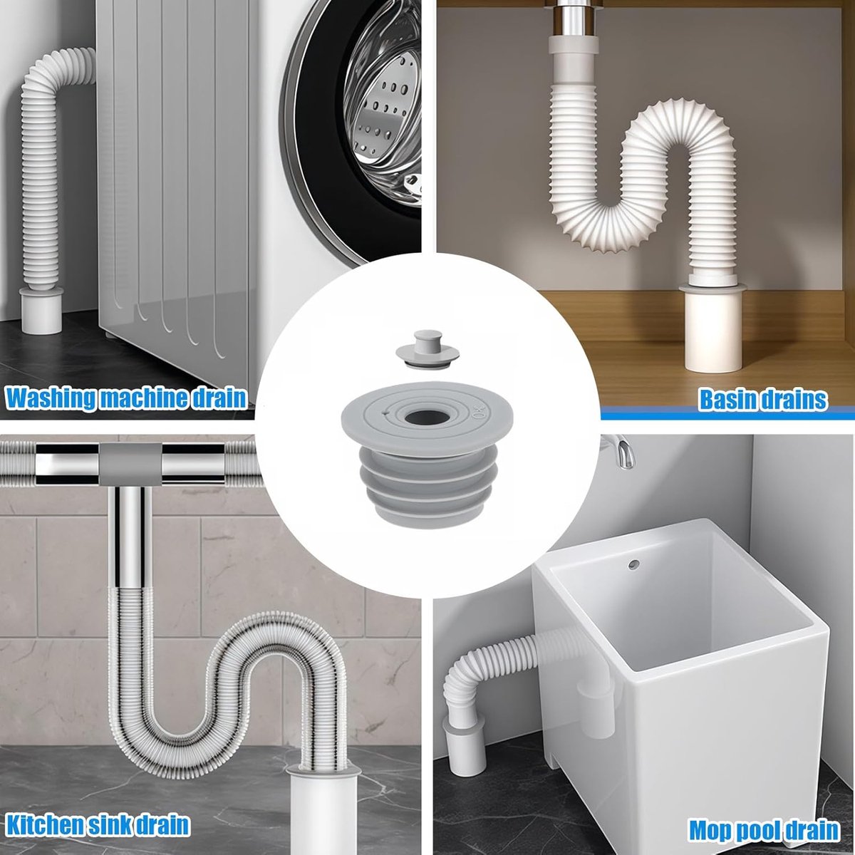 pieces - RF sealing ring - Sewer seals - applicable pipe inner diameter 45-50 mm - floor drain - drain pipe seal - silicone washing machine drain hose seal - anti-odor drain seal - with lid - for home, kitchen and bathroom - grey