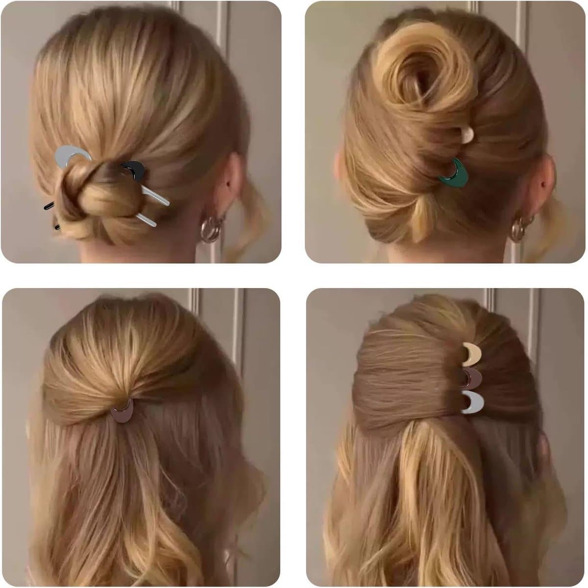 Hair Clips Set 15 Pieces U-shaped Hairpin 9cm Resin Hair Accessory 5 Colors