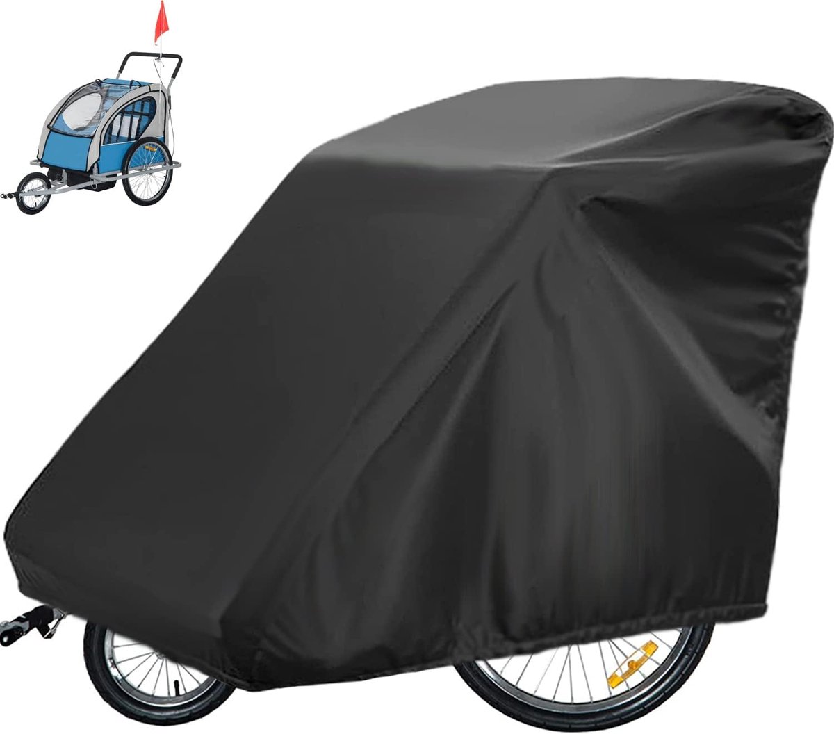 Bicycle Trailer Cover - Waterproof Bicycle Trailer Storage Cover - 420D Oxford Fabric - Waterproof cover for storing bicycle trailers - With PU coating - Child's Bicycle Trailer Cover - Anti-UV, windproof, dustproof, waterproof - 33*55*39 inches (84*