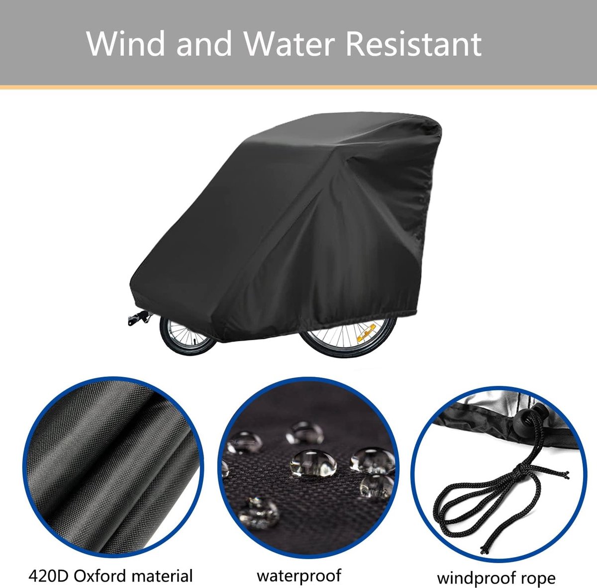 Bicycle Trailer Cover - Waterproof Bicycle Trailer Storage Cover - 420D Oxford Fabric - Waterproof cover for storing bicycle trailers - With PU coating - Child's Bicycle Trailer Cover - Anti-UV, windproof, dustproof, waterproof - 33*55*39 inches (84*