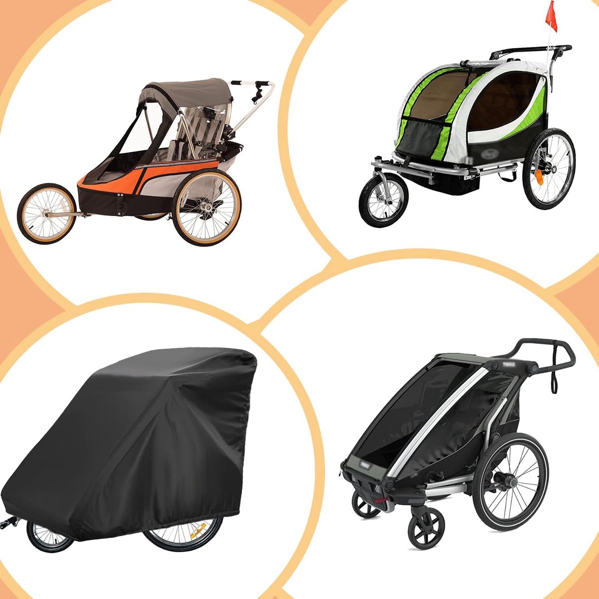 Bicycle Trailer Cover - Waterproof Bicycle Trailer Storage Cover - 420D Oxford Fabric - Waterproof cover for storing bicycle trailers - With PU coating - Child's Bicycle Trailer Cover - Anti-UV, windproof, dustproof, waterproof - 33*55*39 inches (84*
