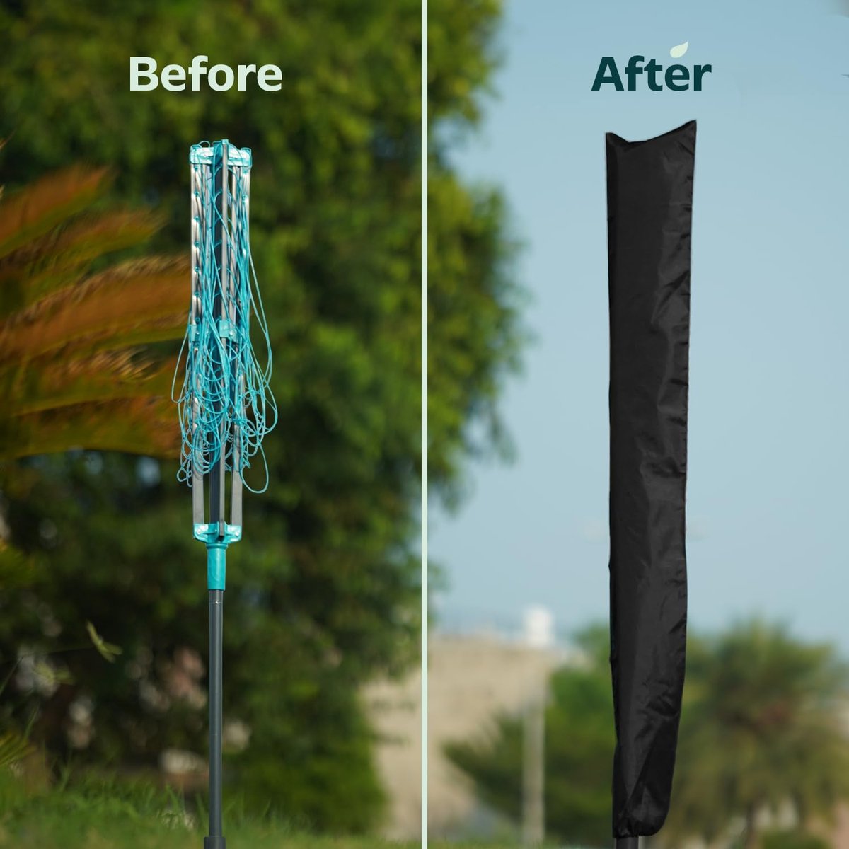 Dryer Cover - Protective Cover - Rotating Clothesline Cover Waterproof Fabric - 165x16x16 cm - Universal Dryer Cover - Heavy Duty Rotating Clothesline Cover with Zipper - Protective Weatherproof Cover for Garden Dryer and Drying Rack - Black