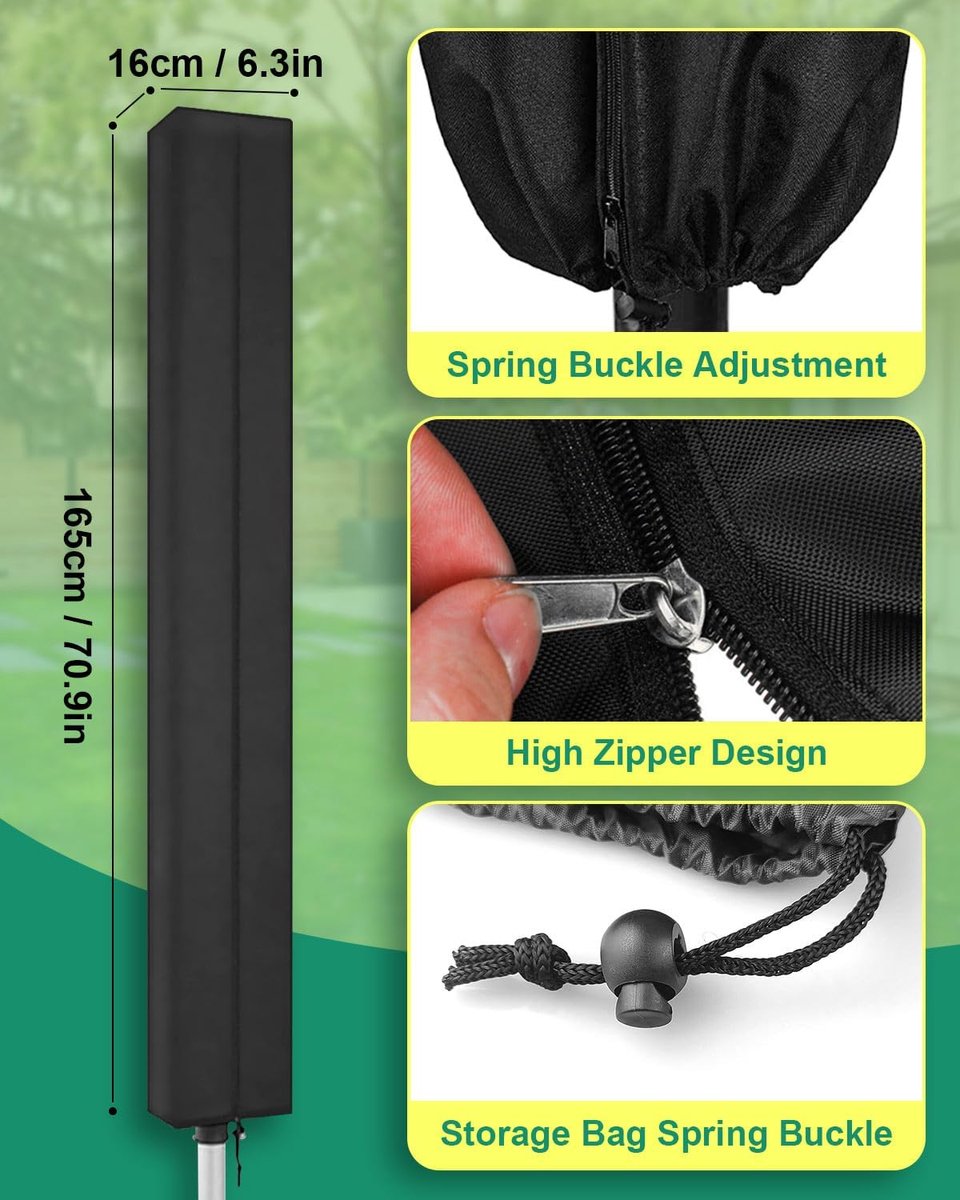 Dryer Cover - Protective Cover - Rotating Clothesline Cover Waterproof Fabric - 165x16x16 cm - Universal Dryer Cover - Heavy Duty Rotating Clothesline Cover with Zipper - Protective Weatherproof Cover for Garden Dryer and Drying Rack - Black