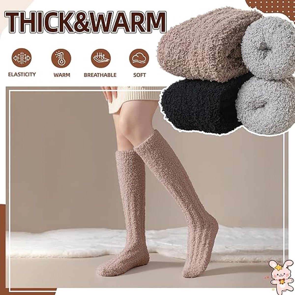 3 Pairs - socks - Knee socks - Warm Fuzzy Fleece Socks - Women's House Socks - Warm Winter Socks - Fluffy Socks - Sleep Socks - House Socks - keep warm - coral fleece - Plush and comfortable - thick plush socks - center tube socks
