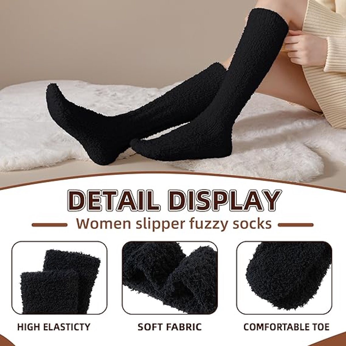 3 Pairs - socks - Knee socks - Warm Fuzzy Fleece Socks - Women's House Socks - Warm Winter Socks - Fluffy Socks - Sleep Socks - House Socks - keep warm - coral fleece - Plush and comfortable - thick plush socks - center tube socks