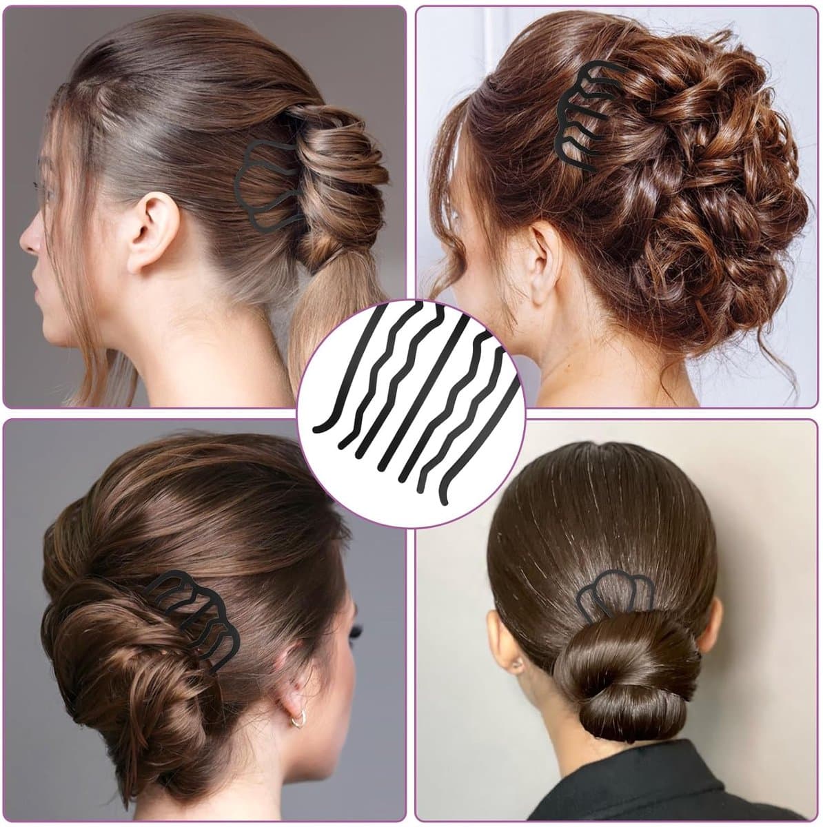 6 Piece Metal Hair Comb Set French Hairpins U-shaped Side Comb Black