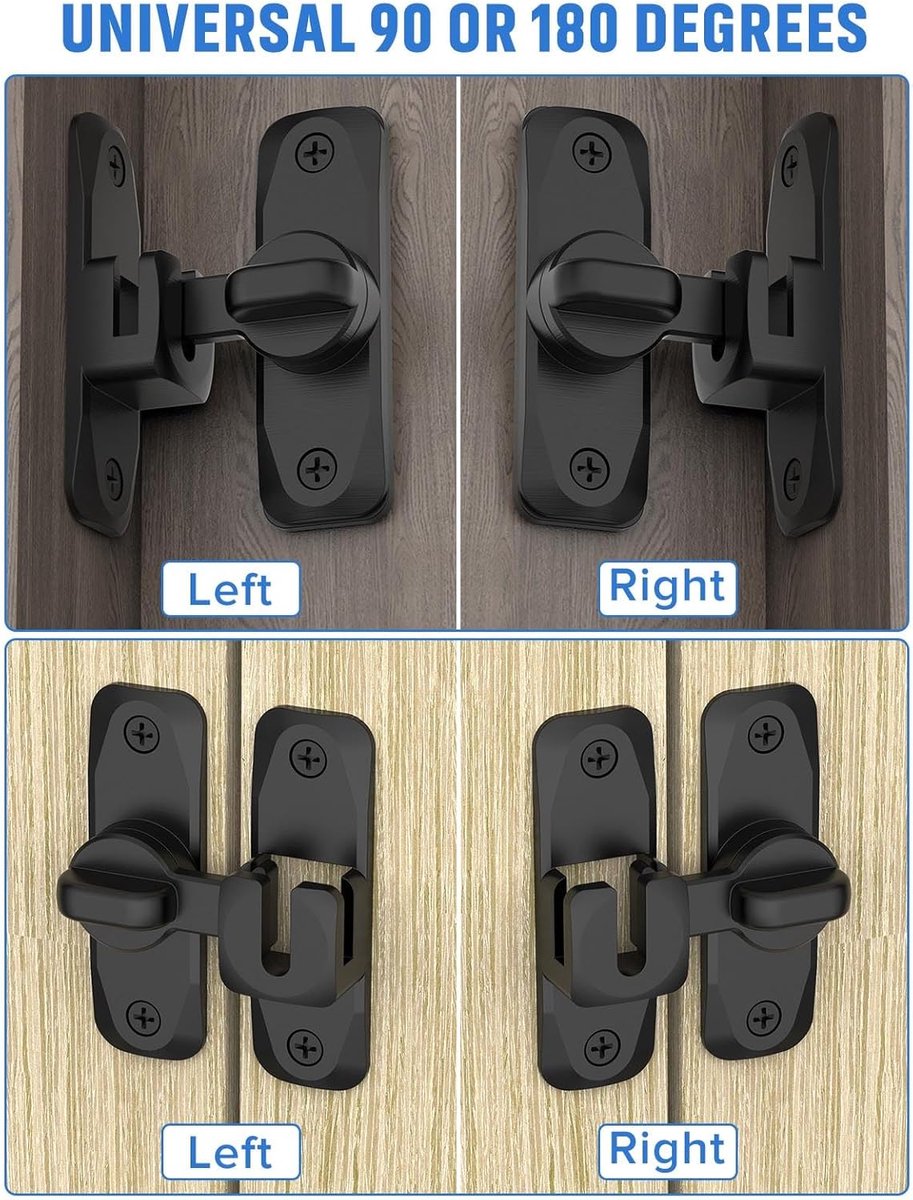 pieces - 90/180 degrees - sliding door lock - privacy protection - security sliding door lock - small gate locks - hardware for shed, garden, bathroom, cupboard, window - 80*25 mm - black