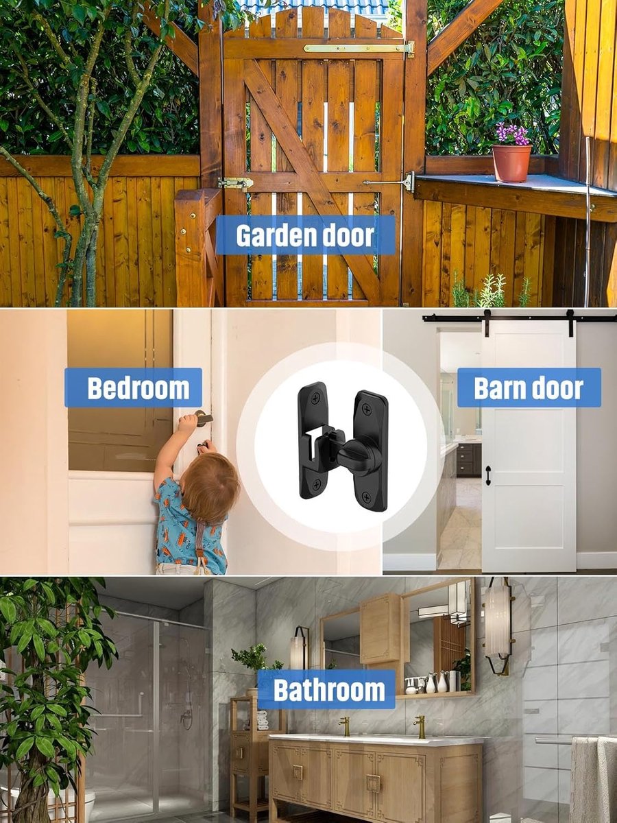 pieces - 90/180 degrees - sliding door lock - privacy protection - security sliding door lock - small gate locks - hardware for shed, garden, bathroom, cupboard, window - 80*25 mm - black