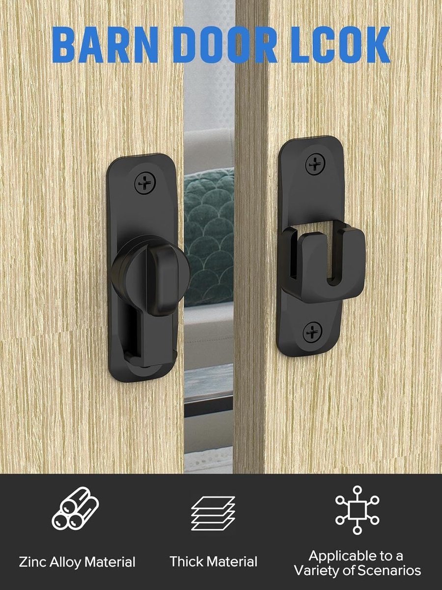 pieces - 90/180 degrees - sliding door lock - privacy protection - security sliding door lock - small gate locks - hardware for shed, garden, bathroom, cupboard, window - 80*25 mm - black