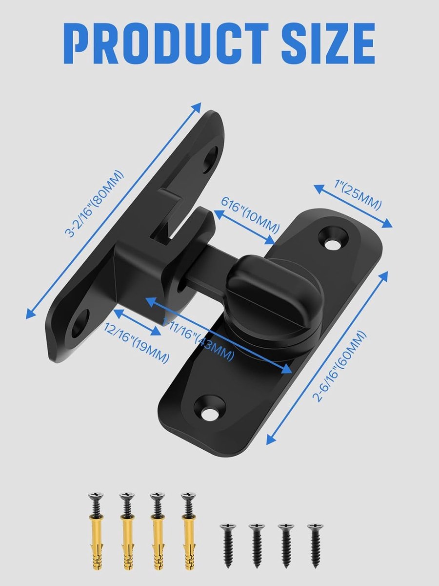 pieces - 90/180 degrees - sliding door lock - privacy protection - security sliding door lock - small gate locks - hardware for shed, garden, bathroom, cupboard, window - 80*25 mm - black