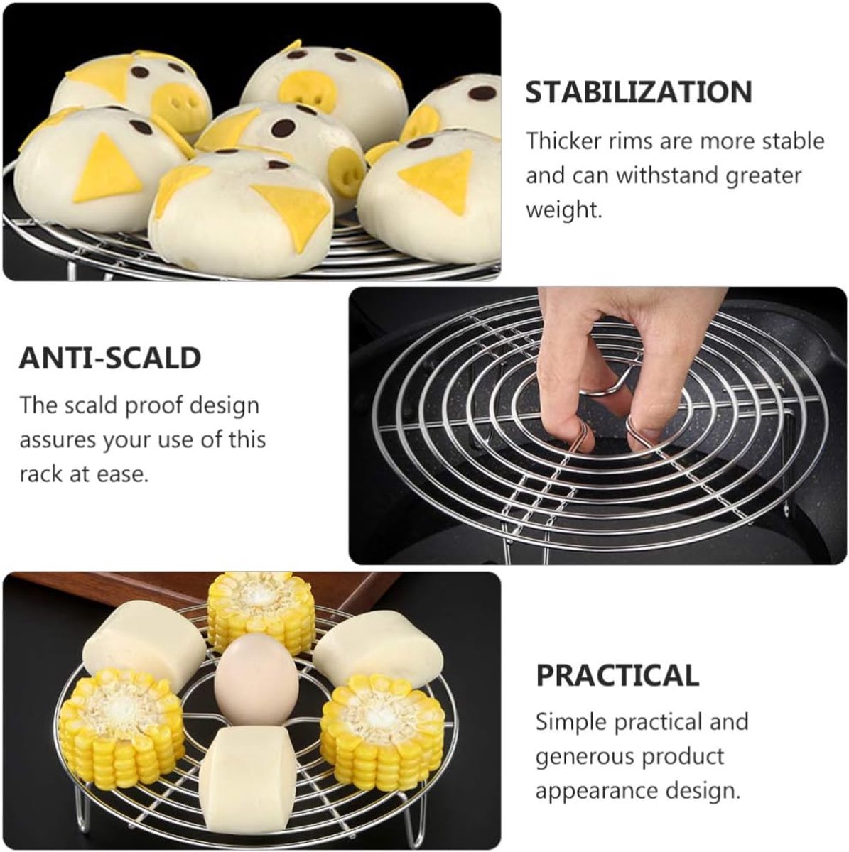 Stainless Steel Steamer Rack - 2 Pieces - Oven Rack - Round Steamer Rack - 7 cm high - Microwave Rack - Cooking Utensils - Steamer Basket - Kitchen Trivet - Dumpling cooking rack - steamer rack - for pressure cookers and air fryers - 16 x 16 x 7 cm