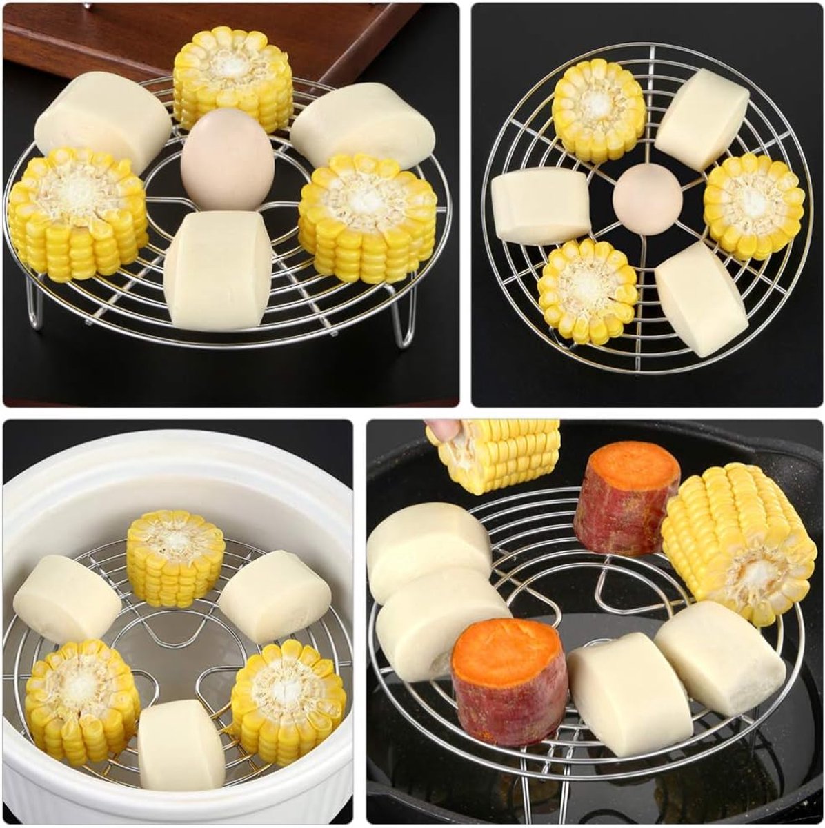 Stainless Steel Steamer Rack - 2 Pieces - Oven Rack - Round Steamer Rack - 7 cm high - Microwave Rack - Cooking Utensils - Steamer Basket - Kitchen Trivet - Dumpling cooking rack - steamer rack - for pressure cookers and air fryers - 16 x 16 x 7 cm