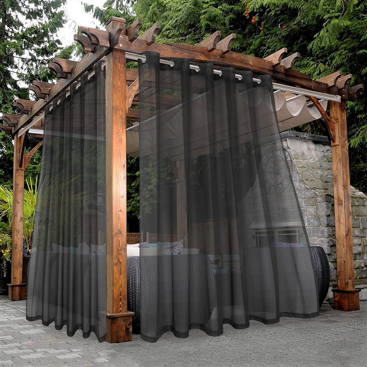 2-pack - Waterproof for outdoor use - Solid color - Transparent patio curtains - Sun protection and UV protection - Curtains with wide rings - Suitable for indoors, living room, bedroom, veranda, gazebo - Black - 183 x 132 cm