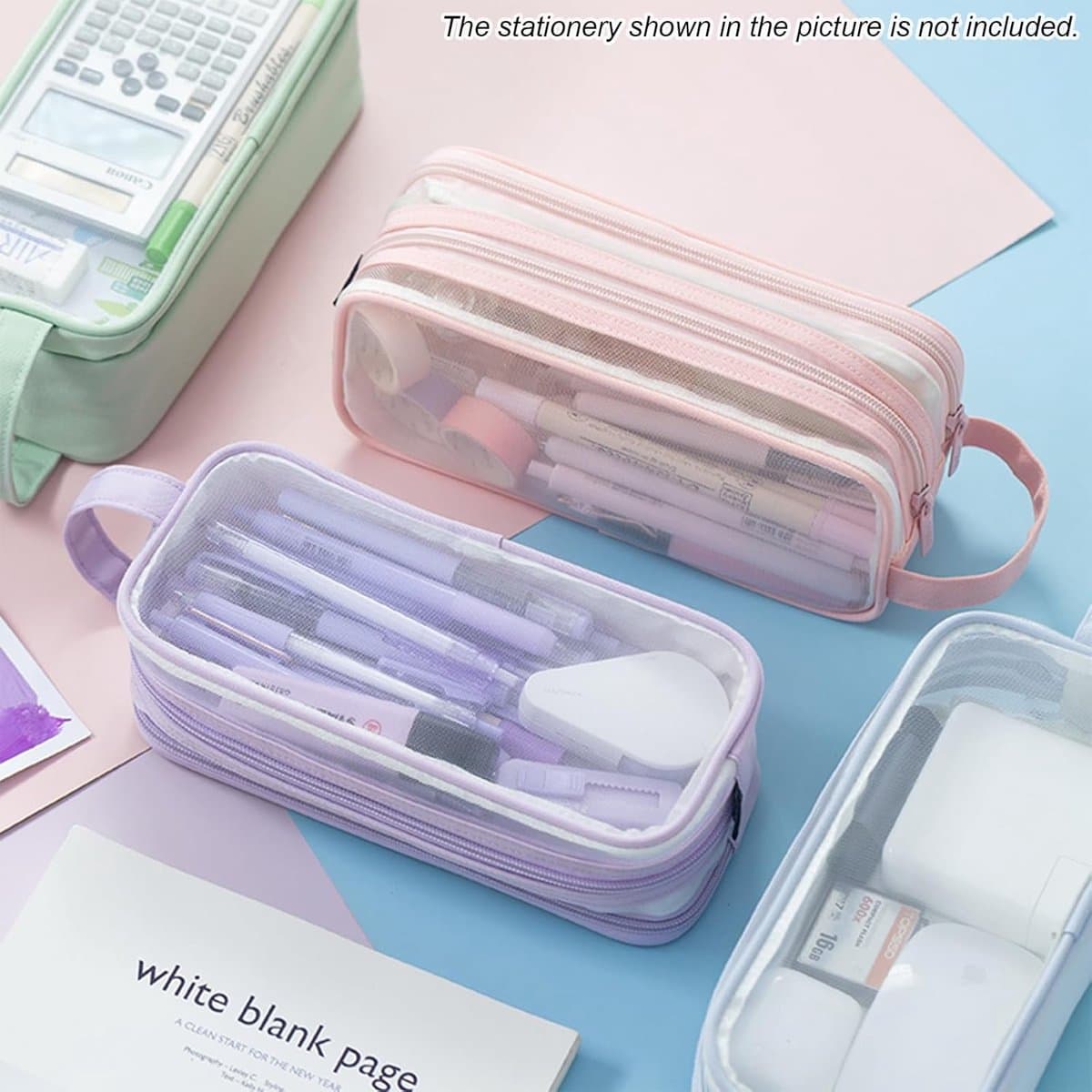 Pencil Case Transparent Dual Compartment Large 22x10x7cm Black