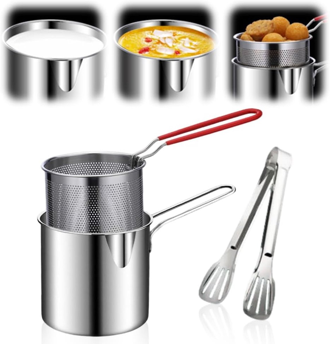 Stainless Steel Deep Fryer - Small Deep Fryer - Filter Jug - With Kitchen Clip - Separates Grease Residues - Deep Fryer with Basket - Mini Deep Fryer - Deep Fryer - Chip Fryer - Household Deep Fryer - Suitable for Gas and Induction - For Kitchen and