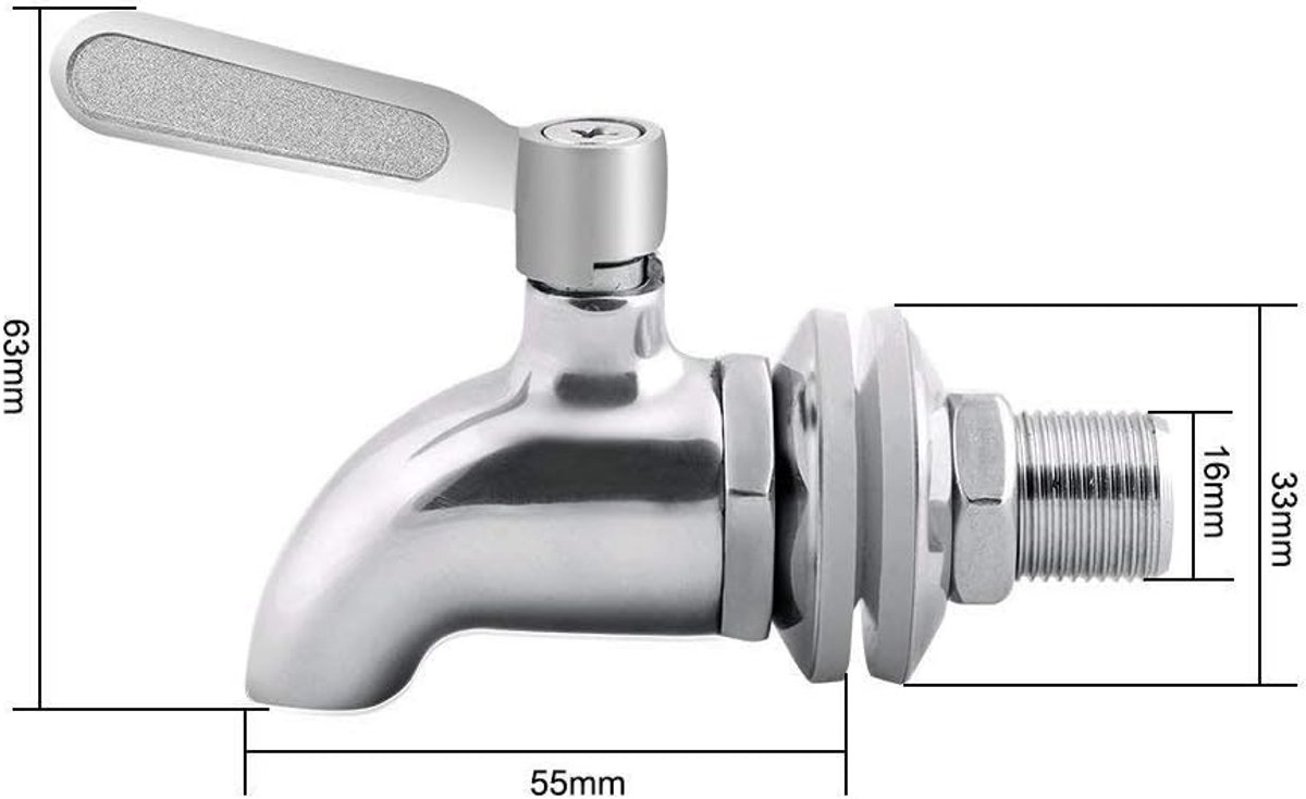 pieces - 16 mm beverage dispenser - Stainless steel beverage dispenser - Tap for keg - beer keg tap - wine tap - replacement tap - for home-brewed keg fermenter, wine, beer, juice dispenser - beverage tap - silver - 63*33*85 mm