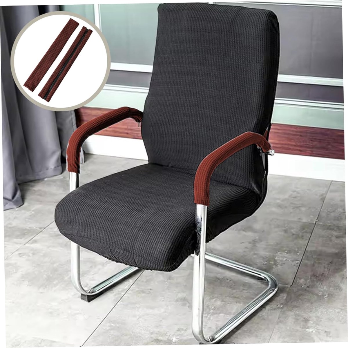 1 pair - office chair armrest covers - Office chair armrest cover - Computer chair armrest cover - Removable - Elastic - Waterproof - Chair armrest covers - Dust cover - Armrest protector - for desk and gaming chairs - 45*16 cm - brown
