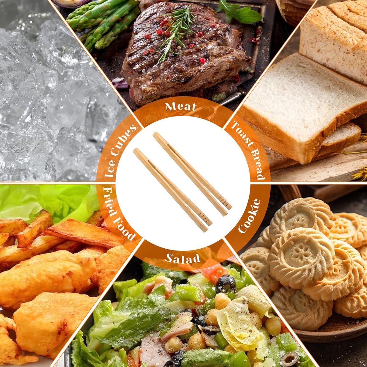 pieces - Food tongs - BBQ tongs - Meat tongs - Kitchen tongs - Bamboo Barbecue tongs - Toaster tongs - Cooking tongs - bamboo tongs - kitchen utensil - with easy grip - for fruit, bread, pickles, cheese, bacon, muffins, barbecue dishes - 18 cm