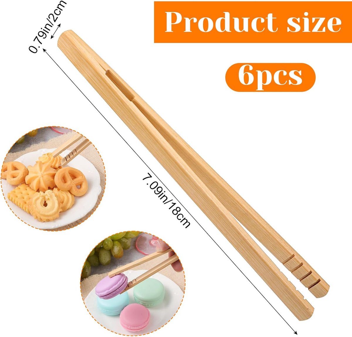 pieces - Food tongs - BBQ tongs - Meat tongs - Kitchen tongs - Bamboo Barbecue tongs - Toaster tongs - Cooking tongs - bamboo tongs - kitchen utensil - with easy grip - for fruit, bread, pickles, cheese, bacon, muffins, barbecue dishes - 18 cm