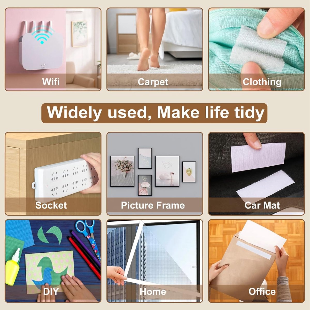 20 mm*10 m - Velcro - self-adhesive tape - reusable tape - nylon fastening strip - strong adhesive strips - with strong adhesive on the back - for sewing, crafting and DIY applications - Indoor and outdoor use - white