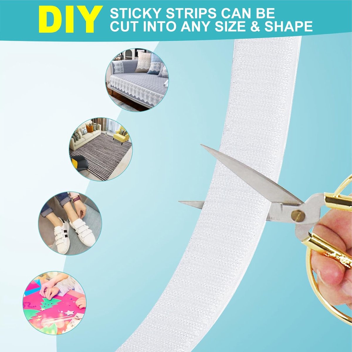 20 mm*10 m - Velcro - self-adhesive tape - reusable tape - nylon fastening strip - strong adhesive strips - with strong adhesive on the back - for sewing, crafting and DIY applications - Indoor and outdoor use - white